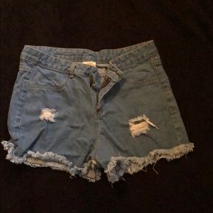 Distressed denim shorts